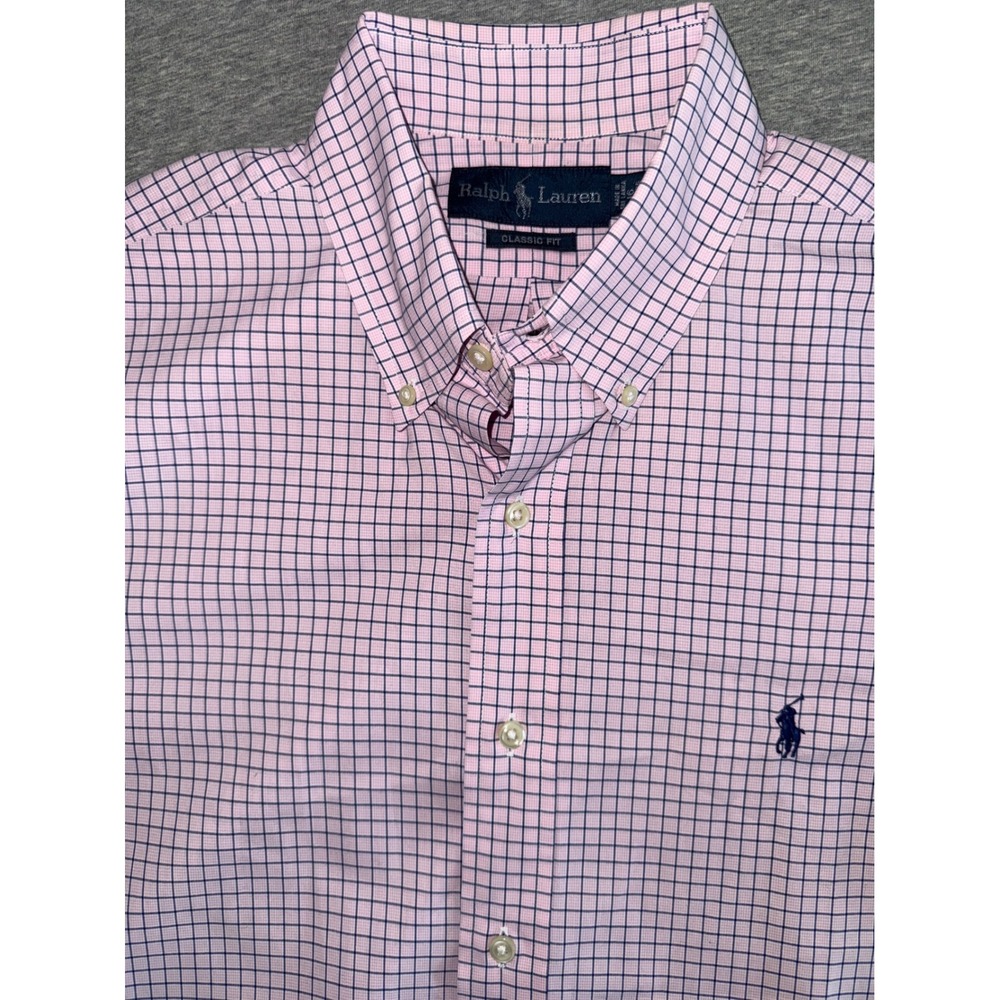 Ralph Lauren Mens Classic Fit Pink Plaid Button Down Shirt 16 34-35 Preppy Ivy